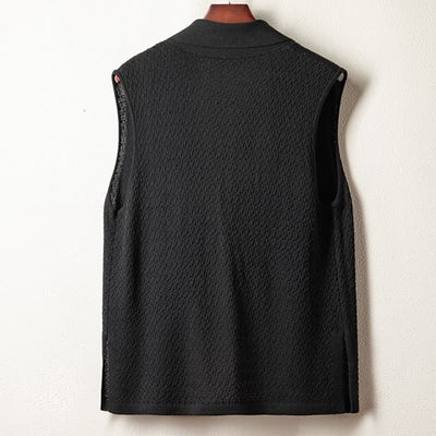 Buddha Stones Fall Casual Minimalist Side Slit Solid Knit Tank Top Men's Vests - image 8
