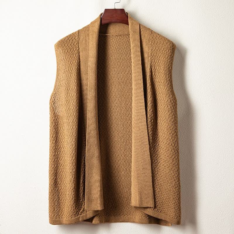 Buddha Stones Fall Casual Minimalist Side Slit Solid Knit Tank Top Men's Vests - Tan - US/UK/AU42，EU52 (3XL) - image 0