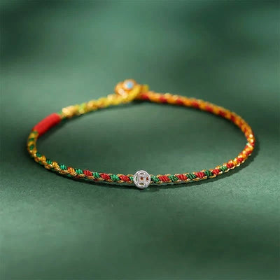 Buddha Stones 925 Sterling Silver Colorful Braided Fortune Bracelet - Yellow Green - 7.1–7.5 in (18–19 cm) - image 0