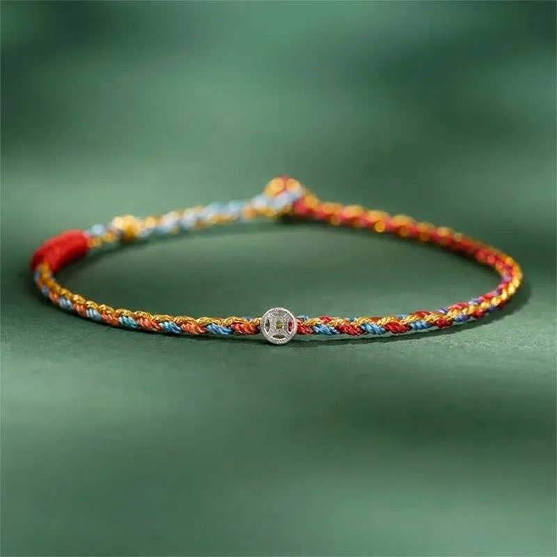 FREE Today: Blessing and Fortune 925 Sterling Silver Colorful Braided Bracelet - Red Blue - 7.1–7.5 in (18–19 cm) - image 2