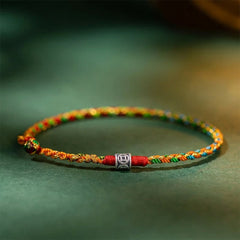 Buddha Stones 925 Sterling Silver Hand-Woven Multicolor Red String Faith Bracelet - Green Color Scheme - 7.5–7.9 in (19–20 cm) - image 0