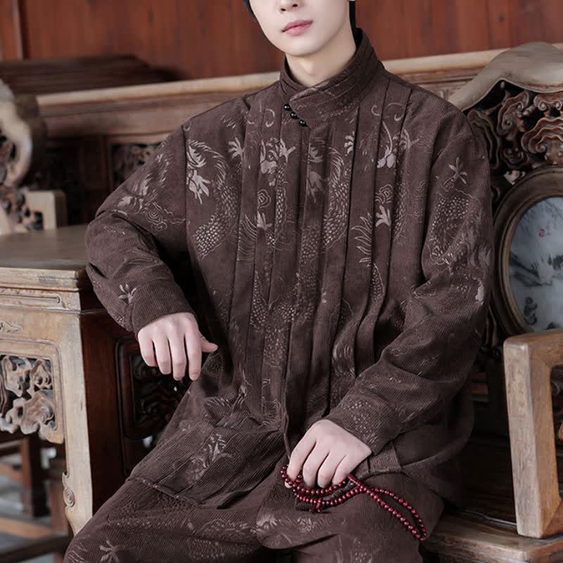 Buddha Stones Fall Winter Casual Tang Style Mandarin Collar Abstract Men's Jackets - image 3