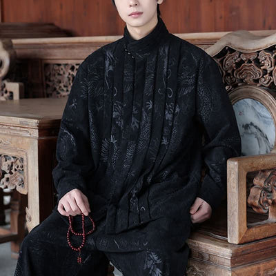 Buddha Stones Fall Winter Casual Tang Style Mandarin Collar Abstract Men's Jackets - image 9