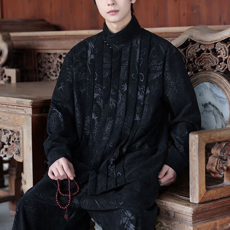 Buddha Stones Fall Winter Casual Tang Style Mandarin Collar Abstract Men's Jackets - image 9