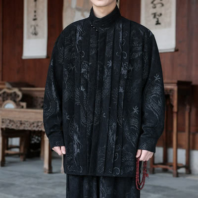 Buddha Stones Fall Winter Casual Tang Style Mandarin Collar Abstract Men's Jackets - Black - US/UK/AU46，EU56 (5XL) - image 8