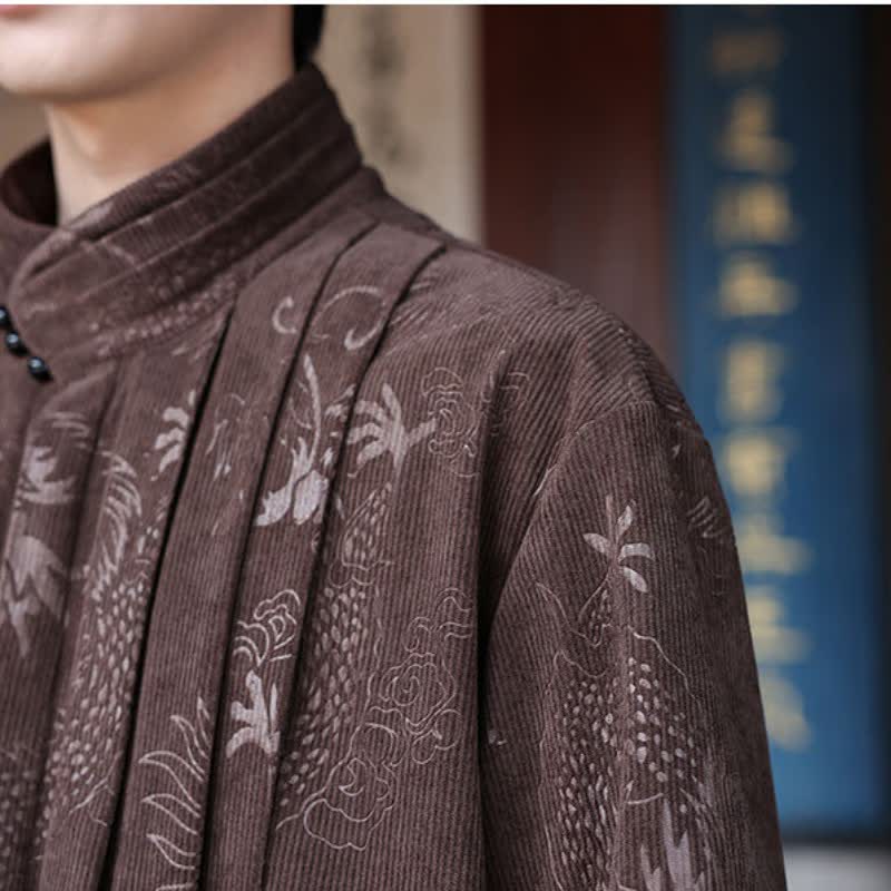 Buddha Stones Fall Winter Casual Tang Style Mandarin Collar Abstract Men's Jackets - image 5