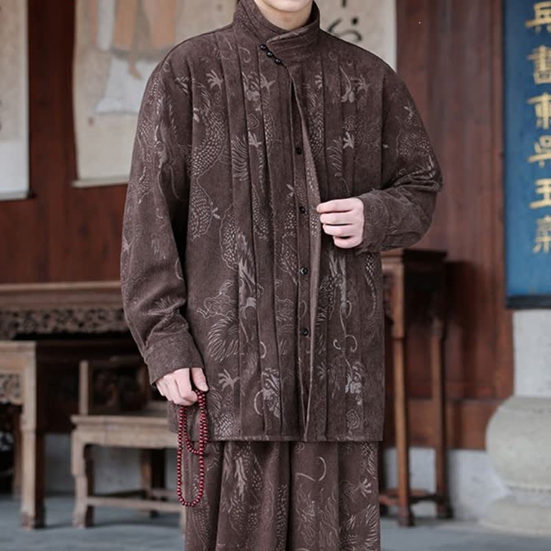 Buddha Stones Fall Winter Casual Tang Style Mandarin Collar Abstract Men's Jackets - image 1