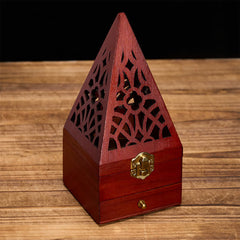 Buddha Stones Natural Wood Square Ritual Box Purification Incense Burner - Big Hole Tall Triangular Pyramids - image 0