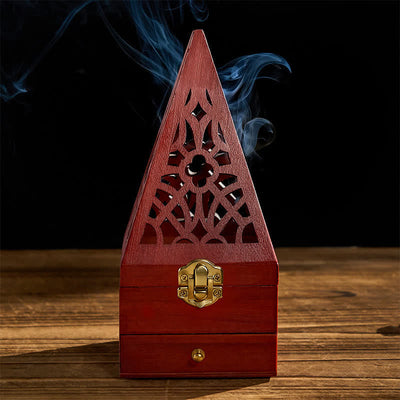 Buddha Stones Natural Wood Square Ritual Box Purification Incense Burner - image 1