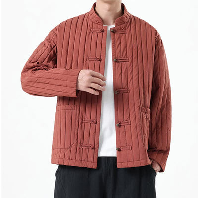 Buddha Stones Fall Winter Casual Tang Style Frog Button Solid Men's Jackets With Pocket - image 18