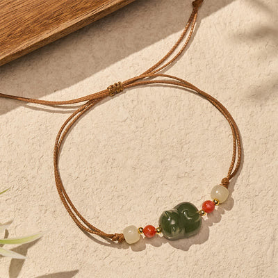 Buddha Stones Natural Hetian Jade Cat Hand-Woven Abundance Bracelet - Jade(Luck ♥ Harmony) - image 0