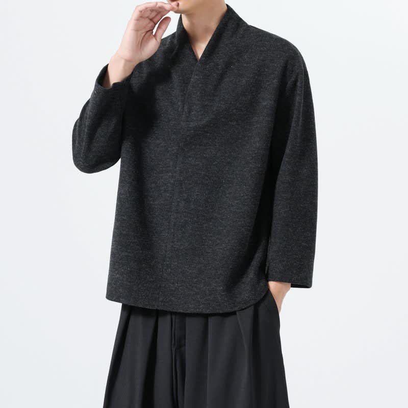 Buddha Stones Fall Winter Minimalist Casual Solid Men's Long Sleeve T-Shirts - image 19