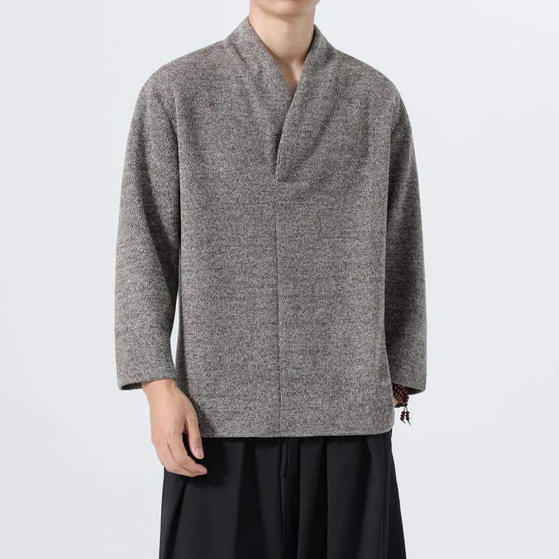 Buddha Stones Fall Winter Minimalist Casual Solid Men's Long Sleeve T-Shirts - image 1