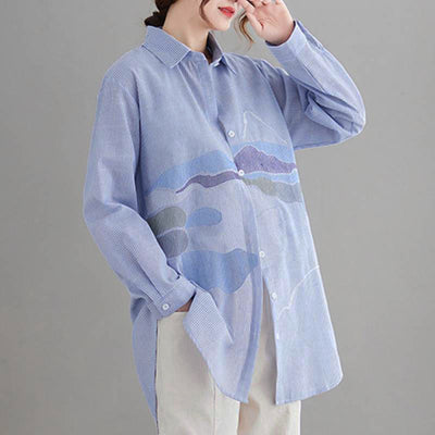 Buddha Stones Spring Fall Casual Vintage Button-Up Abstract Clouds Women's Long Sleeve Shirts - image 1