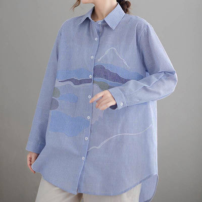 Buddha Stones Spring Fall Casual Vintage Button-Up Abstract Clouds Women's Long Sleeve Shirts - image 5