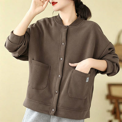 Buddha Stones Fall Casual Minimalist Button-Up Solid Women's Jacket With Pockets - image 2