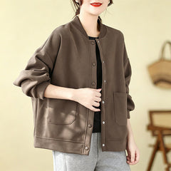 Buddha Stones Fall Casual Minimalist Button-Up Solid Women's Jacket With Pockets - SaddleBrown - US12, UK/AU16, EU44 (XL) - image 0
