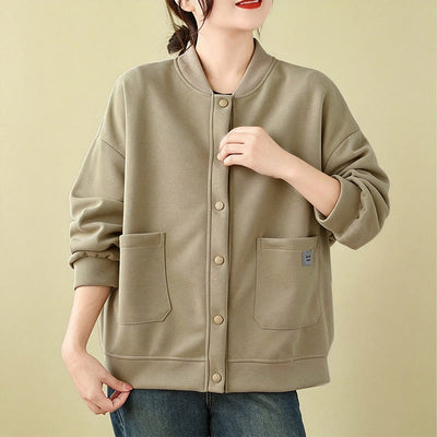 Buddha Stones Fall Casual Minimalist Button-Up Solid Women's Jacket With Pockets - image 6