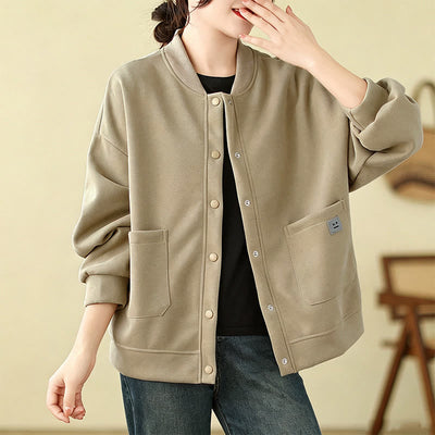 Buddha Stones Fall Casual Minimalist Button-Up Solid Women's Jacket With Pockets - Wheat - US12, UK/AU16, EU44 (XL) - image 4
