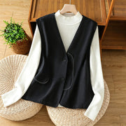 Foviel Summer Casual Minimalist V-Neck Button-Up Solid Tank Top Women's Vest With Pocket