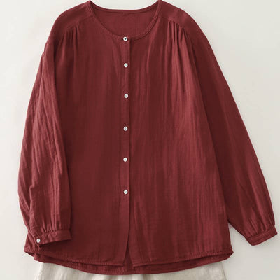 Buddha Stones Spring Fall Casual Vintage Button-Up Solid Women's Long Sleeve Shirts - image 3