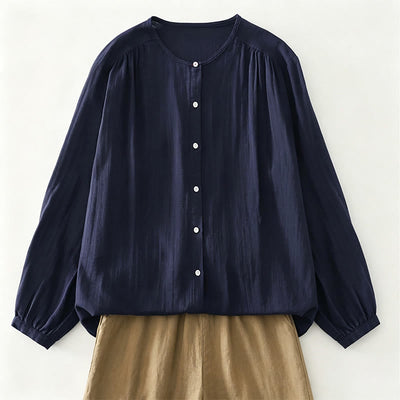 Buddha Stones Spring Fall Casual Vintage Button-Up Solid Women's Long Sleeve Shirts - MidnightBlue - US12, UK/AU16, EU44 (2XL) - image 7