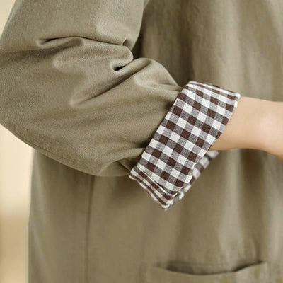 Buddha Stones Fall Simple Vintage Plaid Women's Jacket With Pockets - image 8