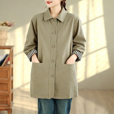 Buddha Stones Fall Simple Vintage Plaid Women's Jacket With Pockets - image 5