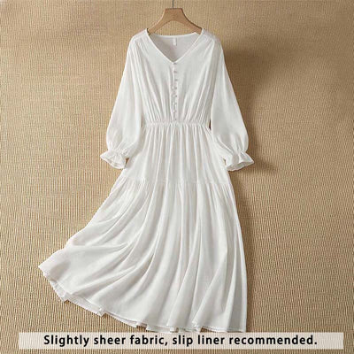 Buddha Stones Spring Boho Button-Up Solid Women's Long Sleeve Dress With Pocket - image 1