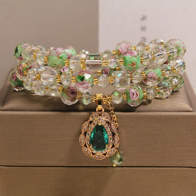 Buddha Stones Golden Liuli Glass Rose Garden Teardrop Energy Triple Wrap Bracelet - image 8
