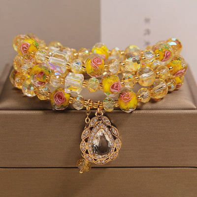 Buddha Stones Golden Liuli Glass Rose Garden Teardrop Energy Triple Wrap Bracelet - Yellow(Wrist Circumference: 5.9-6.3  in / 15-16cm) - image 9