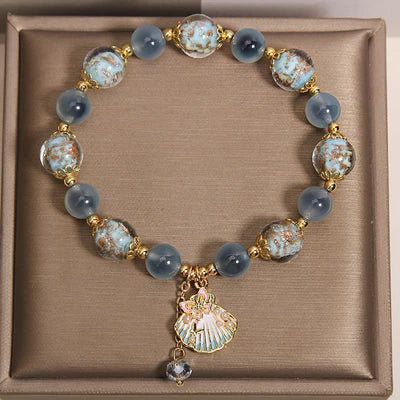 Buddha Stones Candy Agate Liuli Glass Bead Love Shell Butterfly Charm Bracelet - image 2