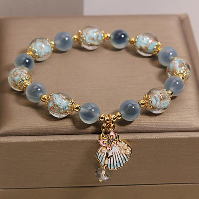 Buddha Stones Candy Agate Liuli Glass Bead Love Shell Butterfly Charm Bracelet - image 1