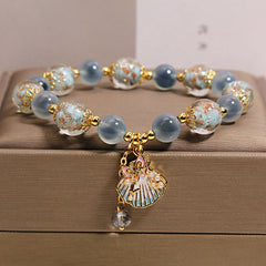 Buddha Stones Candy Agate Liuli Glass Bead Love Shell Butterfly Charm Bracelet - Blue Candy Agate(Wrist Circumference: 5.9-6.3  in / 15-16cm) - image 0