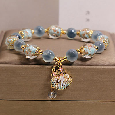 Buddha Stones Candy Agate Liuli Glass Bead Love Shell Butterfly Charm Bracelet - Blue Candy Agate(Wrist Circumference: 5.9-6.3  in / 15-16cm) - image 0