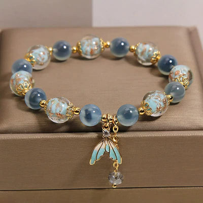 Buddha Stones Blue Candy Agate Liuli Glass Bead Fish Tail Charm Emotional Balance Bracelet - image 4
