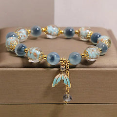 Buddha Stones Blue Candy Agate Liuli Glass Bead Fish Tail Charm Emotional Balance Bracelet - Candy Agate(Love ♥ Joy) - image 0