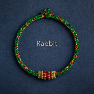 Buddha Stones Tibet Handmade Chinese Zodiac Luck Strength Braided String Bracelet - Rabbit - 17-19cm - image 9
