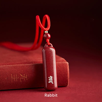 Buddha Stones Chinese Zodiac Cinnabar Amulet Protection String Necklace Pendant - Red - Rabbit - image 19