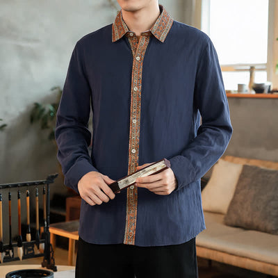 Buddha Stones Spring Fall Casual Vintage Button-Up Geometric Men's Long Sleeve Shirts - image 1