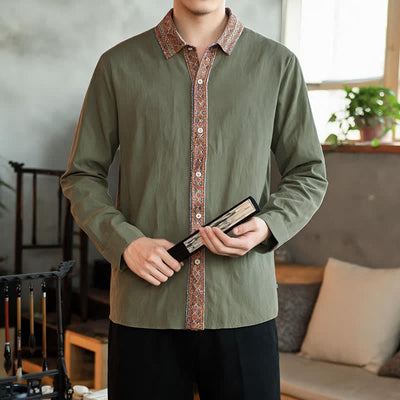 Buddha Stones Spring Fall Casual Vintage Button-Up Geometric Men's Long Sleeve Shirts - image 12