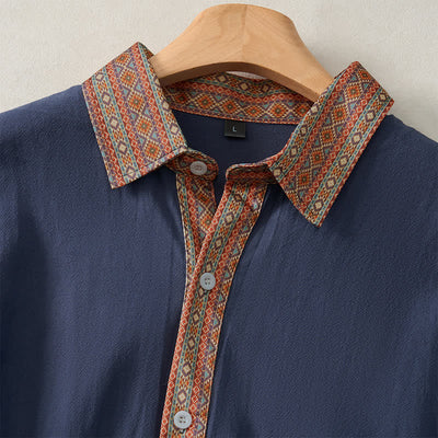 Buddha Stones Spring Fall Casual Vintage Button-Up Geometric Men's Long Sleeve Shirts - image 2