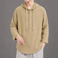 Buddha Stones Spring Casual Minimalist Drawstring Striped Men's Long Sleeve Shirts - DarkKhaki - US/UK/AU42, EU52 (3XL) - image 0