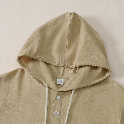 Buddha Stones Spring Casual Minimalist Drawstring Striped Men's Long Sleeve Shirts - image 3