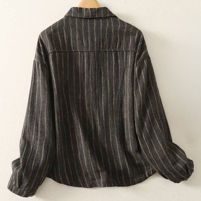 Buddha Stones Fall Casual Vintage Button-Up Striped Women's Jacket With Pockets - image 1