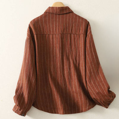 Buddha Stones Fall Casual Vintage Button-Up Striped Women's Jacket With Pockets - image 9
