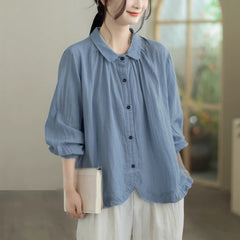 Buddha Stones Spring Fall Minimalist Simple Button-Up Solid Women's Long Sleeve Shirts - LightSteelBlue - US12, UK/AU16, EU44 (2XL) - image 0