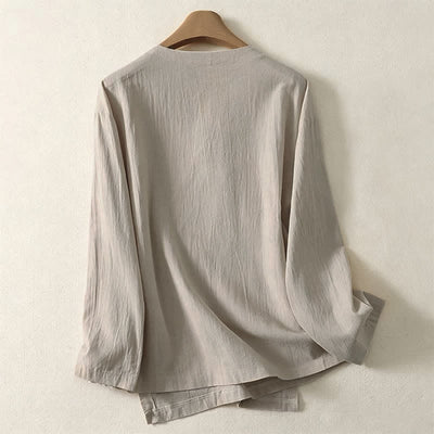 Buddha Stones Spring Fall Minimalist Tang Style Pankou Solid Women's Long Sleeve Shirts With Patch Pocket - image 5