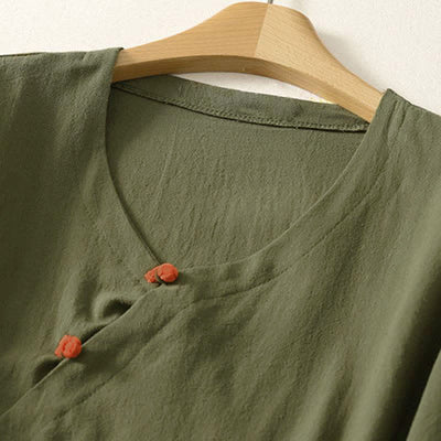 Buddha Stones Spring Fall Minimalist Tang Style Pankou Solid Women's Long Sleeve Shirts With Patch Pocket - image 1