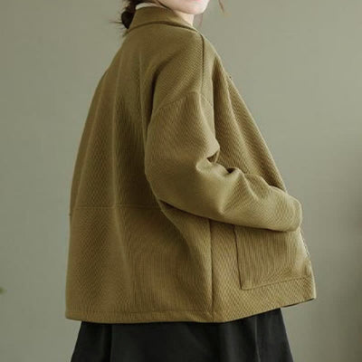 Buddha Stones Fall Vintage Simple Button-Up Solid Women's Jacket With Pockets - image 4